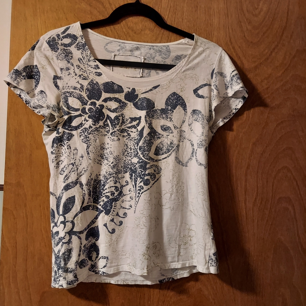 Floral Print Women's Top - White and Blue